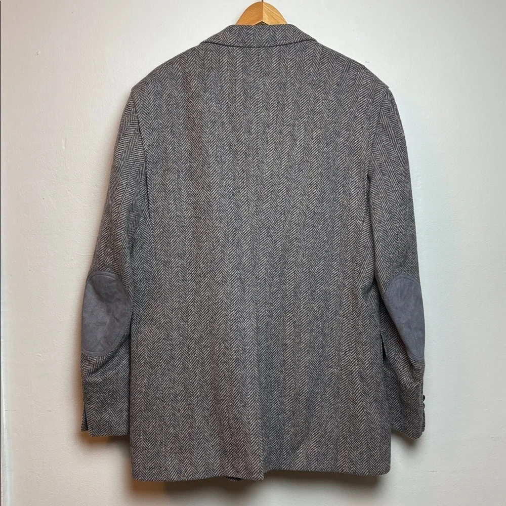 NWT VTG Pendleton Western Men’s Suede Wool Tweed Blazer‎ Gray Herringbone, 46L